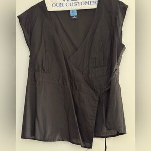 LIKE NEW! Gap Black Cotton Wrap Dress Shirt Tie Bow  Sz M